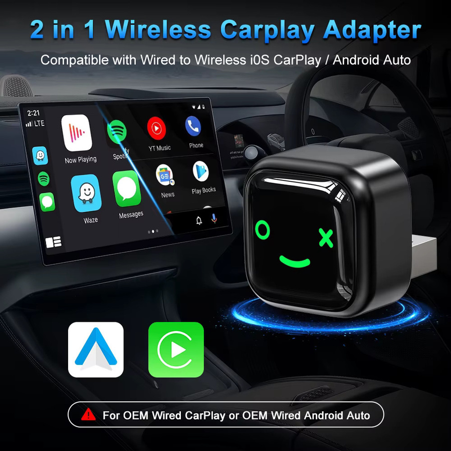 Icreative 2-in-1 Kabelloser Mini-Adapter für Apple CarPlay und Android Auto Dongle in Schwarz oder Grau - Bild 2