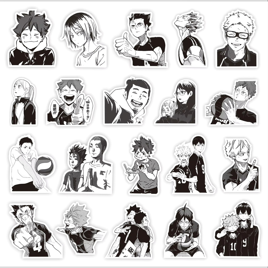 68 Stück Haikyuu!! Anime Aufkleber Set in Schwarz und Weiß zur Dekoration von Laptop, Koffer und Scrapbook - Bild 3