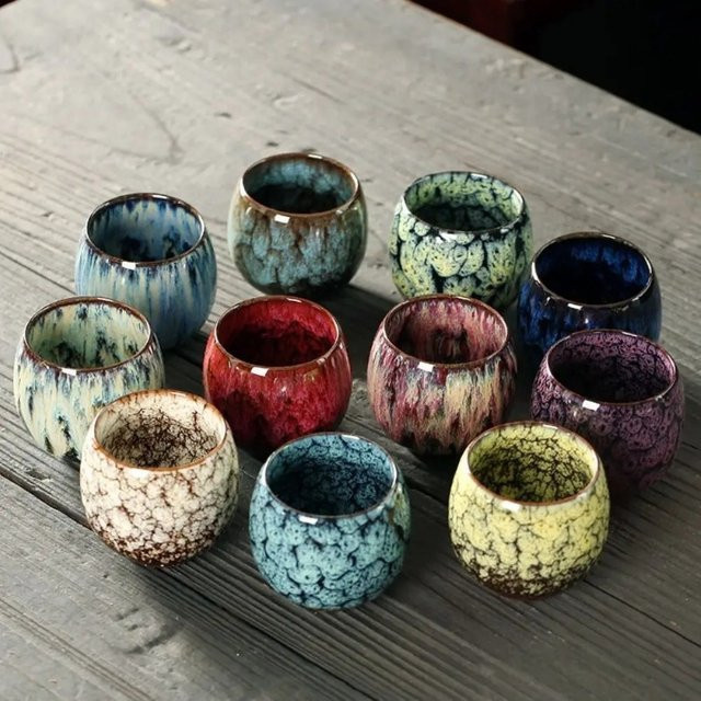 Japanische Raku-Keramik-Teetasse von PDQ in Blau für Teezeremonie und Meditation, Höhe: 6,0 cm, Durchmesser: 6,5 cm - Bild 1