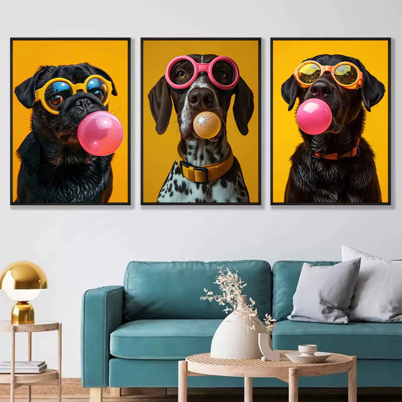 Potdemiel Leinwand Wandkunst mit lustigen Hundemotiven Samojede und Französische Bulldogge in Bunt - Bild 2