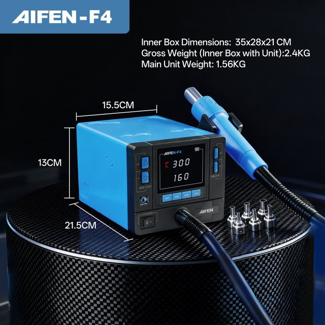 AIFEN F4 Heißluft-Lötstation 1000W in Blau für die Handy-Reparatur und das Löten elektronischer Komponenten B/T/H: 21,5 x 13,0 x 15,5 cm - Bild 1