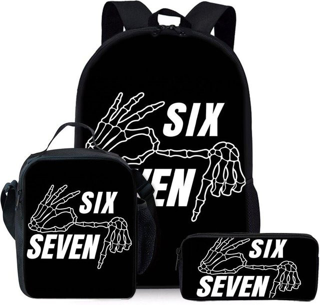 VINKA Dreiteiliges Rucksack-Set für Kinder mit buntem Zahl 67 Aufdruck in Schwarz und Multicolour - Bild 1