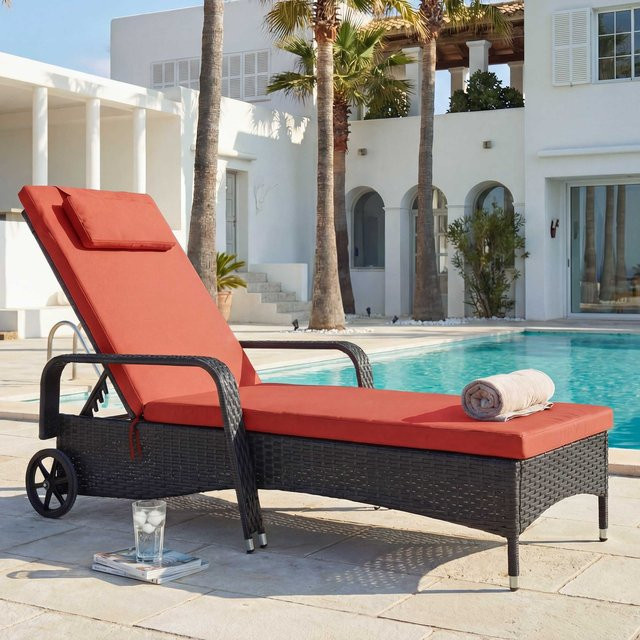 MCW Poly-Rattan Sonnenliege Cesena mit wetterfesten Kissen in Anthrazit und Terracotta - Bild 1