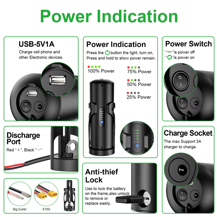 EFFIVOLT Mini-Flaschenakku für E-Bikes, 36V 7Ah 10,5Ah Li-Ion Akku in Schwarz für 250W 350W 500W Motorkits - Bild 6