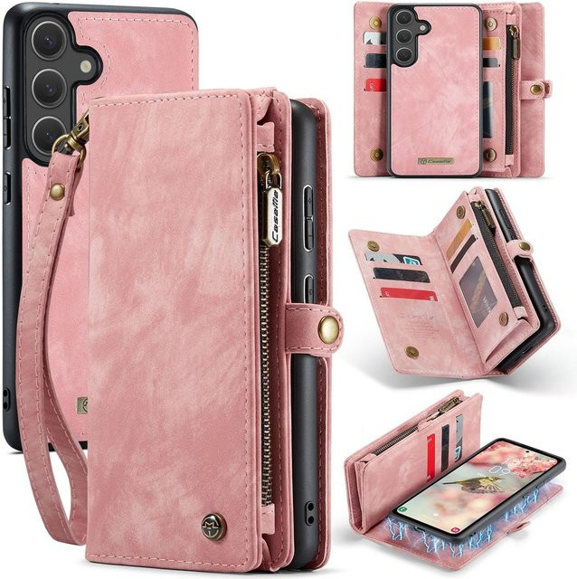 CaseMe Kunstleder Multifunktion Zipper Wallet Tasche für Samsung Galaxy S25 5G in Pink - Bild 1