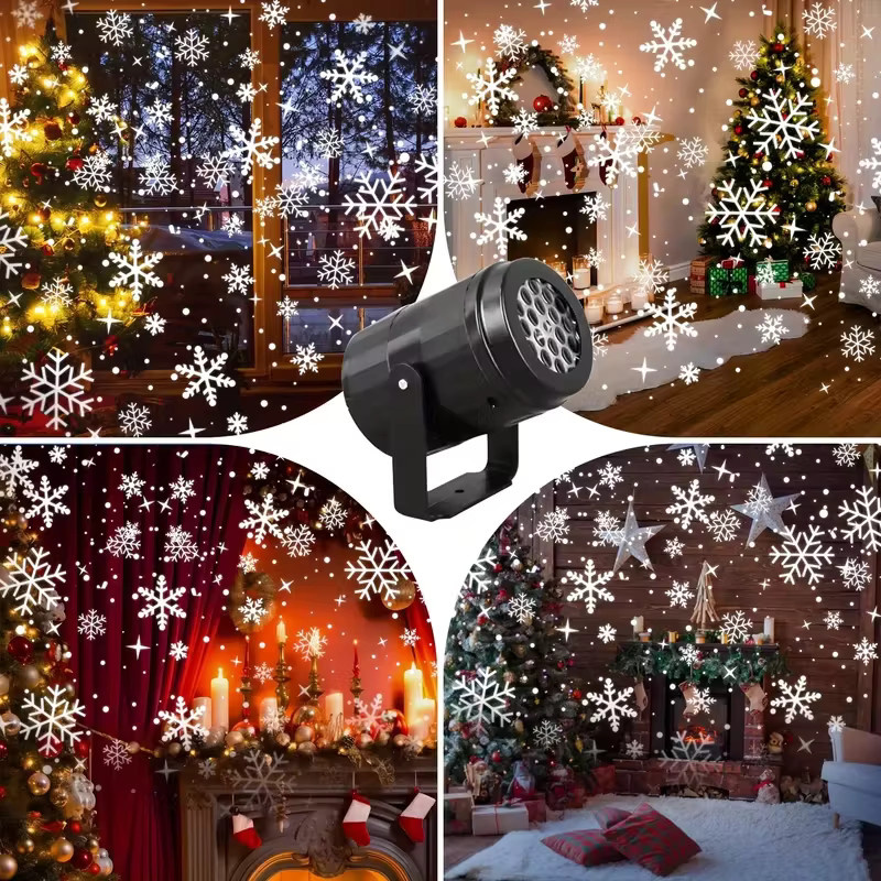 Leclstar Weihnachtsdekoration Schneeflocken-Projektorleuchte in Weiß und Schwarz, USB-betrieben, rotierende Bühnenlampe für Innenbereich, Party und Weihnachten - Bild 6