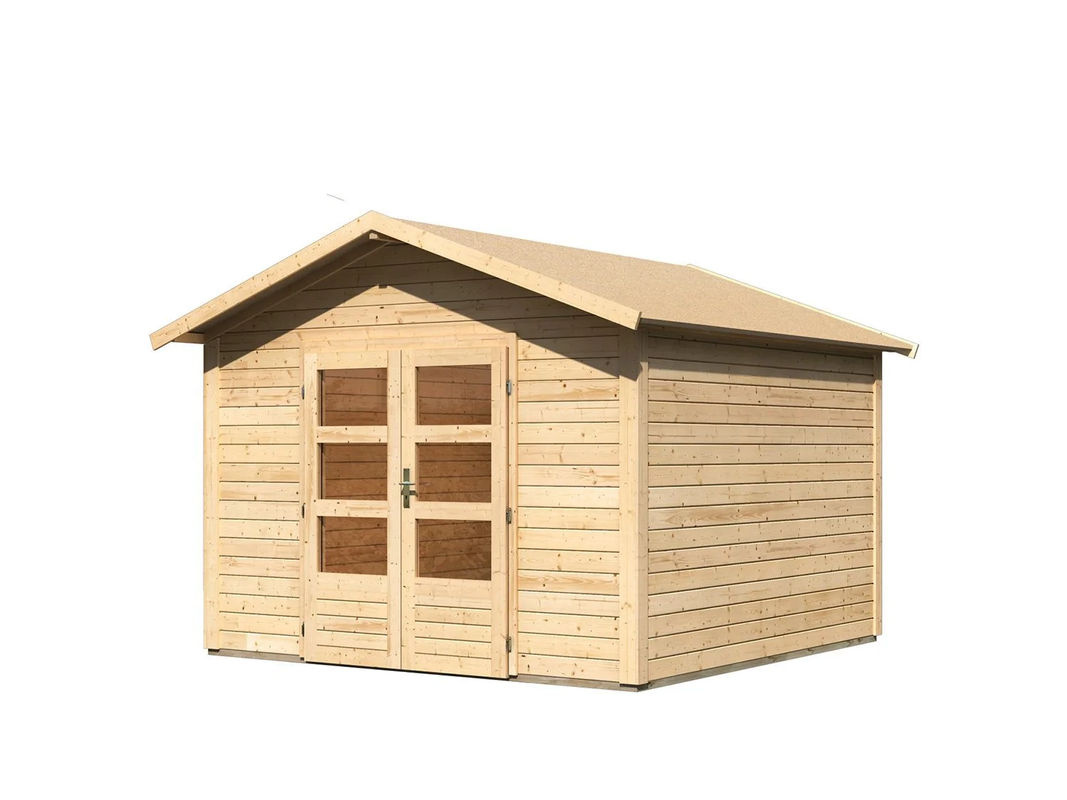 KARIBU Carlos Satteldach Gartenhaus mit Boden, naturbelassen, B: 304 cm, H: 238 cm, T: 304 cm - Bild 3