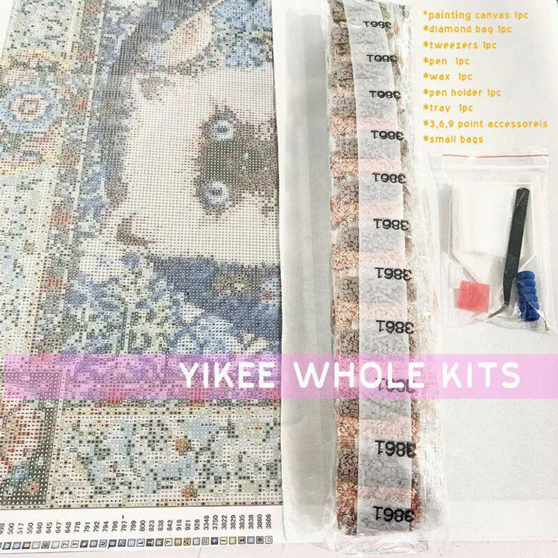 FIYO Diamond Painting Set Weiße Katze mit Blumen Motiv in Weiß und Mehrfarbig, DIY Mosaik Stickerei aus Kunstharz und Kunststoff, B/H: 20 x 30 cm - Bild 2