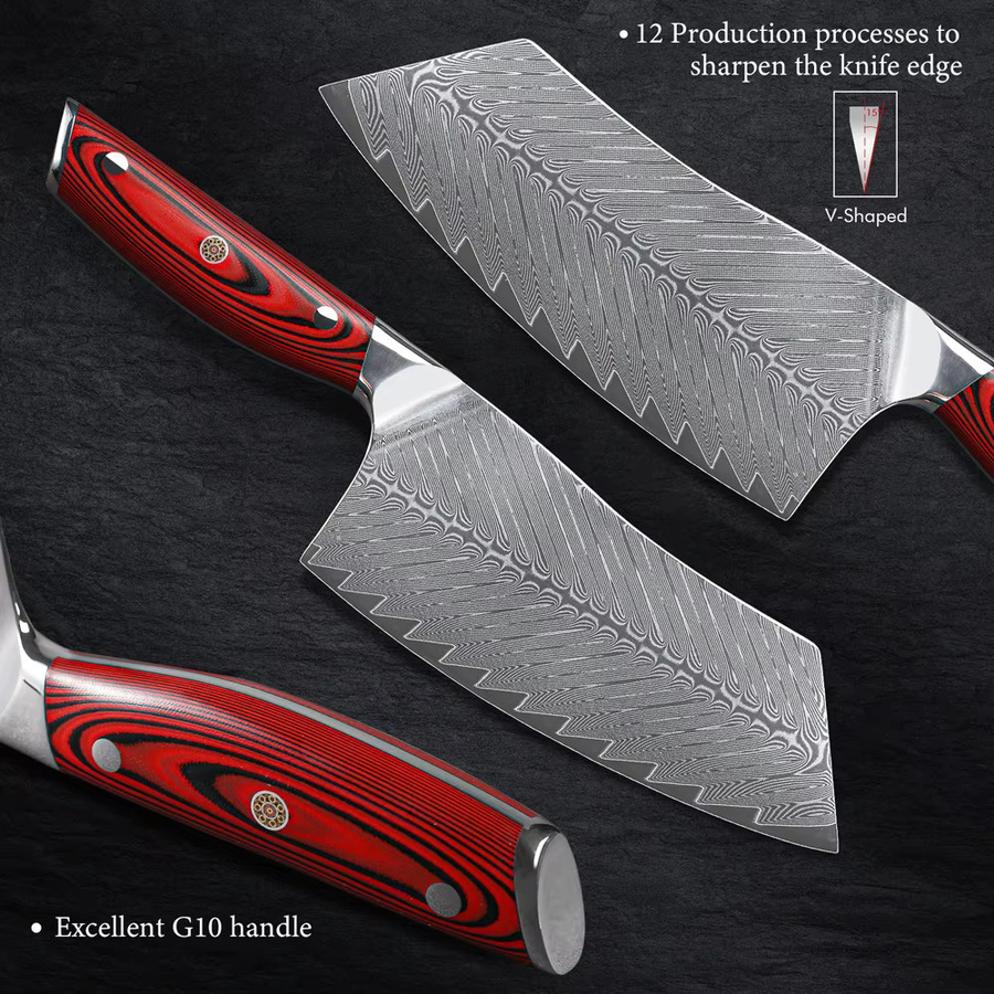 MOSTODOZO 7-Zoll Gemüsemesser aus 67-Lagen-Damaszenerstahl in Silber, Professionelles Damast-Küchenmesser und scharfes Hackmesser - Bild 3