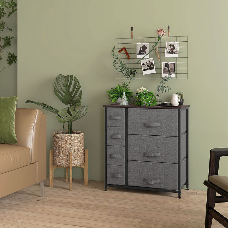 HOMCOM Schubladenschrank mit 7 faltbaren Stoffschubladen, Aufbewahrungsschrank aus Metall und Stoff in Holzoptik, grau, B/T/H: 63,5 x 30 x 71 cm - Bild 2