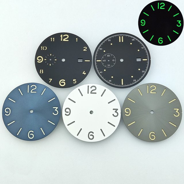 Seagull Uhrenzifferblatt, 36,5 mm, C3 Grün Leuchtend, Schwarz, Unisex - Bild 1