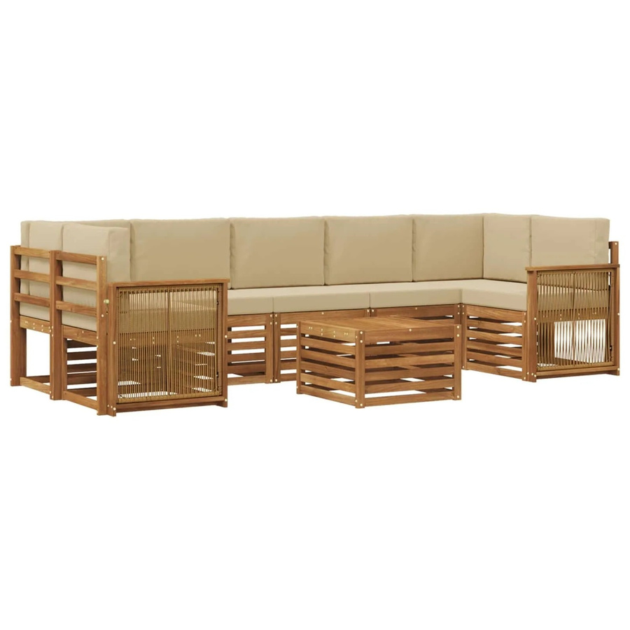 vidaXL Outdoor-Sofagarnitur aus Massivholz Akazie mit 8 Polsterteilen in Natur und Beige - Bild 2