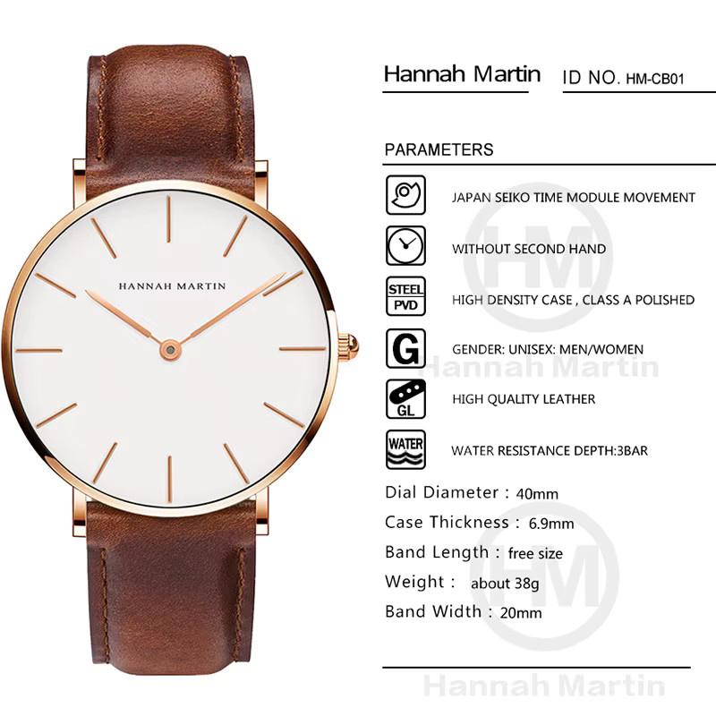Hannah Martin Armbanduhr, Quarz, Edelstahl, Silber, Braun, Leder, Herren - Bild 2
