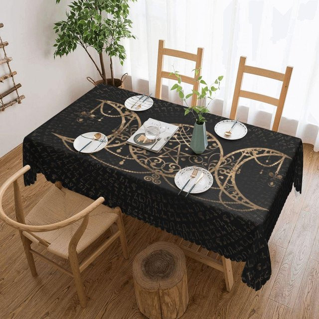 Wasserdichte Tischdecke JMG Household Supplies mit Hekate Mondgöttin und Pentagramm Design, Schwarz, B/T: 137 x 183 cm - Bild 1