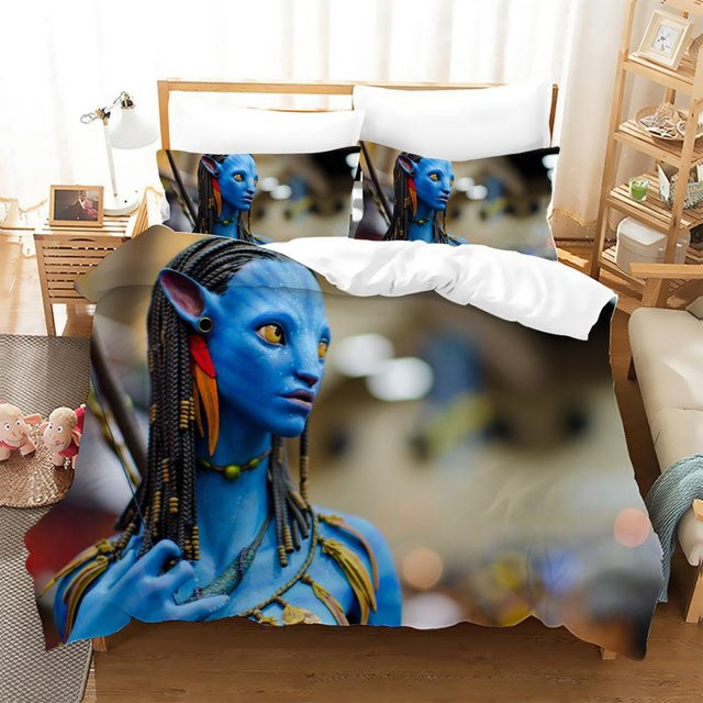Avatar 3D Effekt Bettwäsche Set aus Mikrofaser mit Kissenbezügen in Blau, B/H: 90 x 200 cm - Bild 1