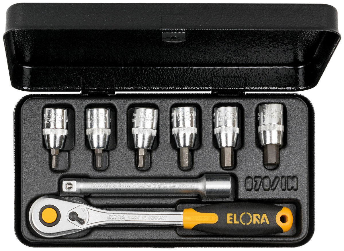 Elora Steckschlüssel-Satz 3/8 Zoll Innensechskant 8-teilig 3-10 mm in Silber ELORA-870-INMU - Bild 1
