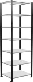 Schulte Grundregal Büro-Steckregal MULTIplus150 mit 7 Fachböden und Mittelanschlag, Farbe: schwarz/RAL 7035 lichtgrau, B/T/H: 230 x 75 x 60 cm - Bild 1