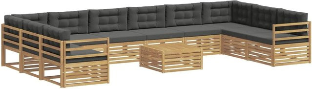 vidaXL Sofagarnitur aus Massivholz Akazie mit Latten-Design und Armlehnen in Anthrazit, Weiß oder Grau - Bild 1