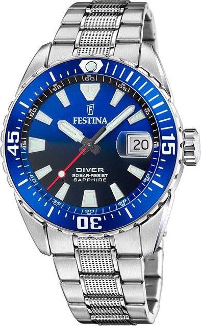 Festina Herrenuhr Taucheruhr, Quarz, Edelstahl, 42 mm, 20 ATM - Bild 1