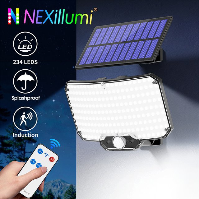 Nexillumi Solar-LED-Außenleuchte mit Bewegungssensor und Fernbedienung, IP65 wasserdicht, Weiß, 2er-Set - Bild 1