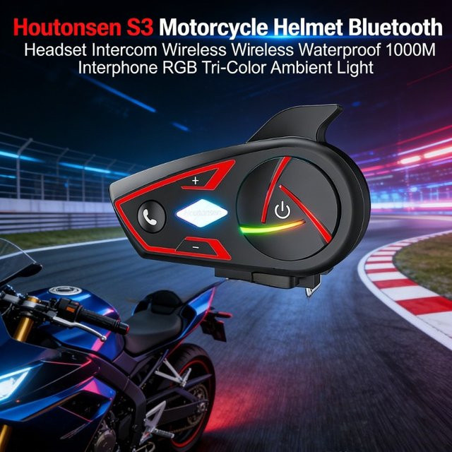 Houtonsen S3 Motorrad-Bluetooth-Intercom Wasserdichtes Helm-Headset mit RGB Ambientelicht in Schwarz - Bild 1