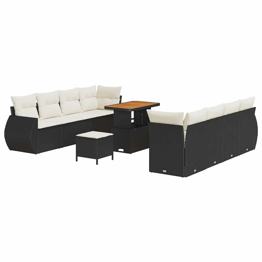vidaXL Garten-Sofa-Set 11-teilig aus Poly-Rattan und Akazienholz in Schwarz mit Polsterung und Tisch - Bild 2