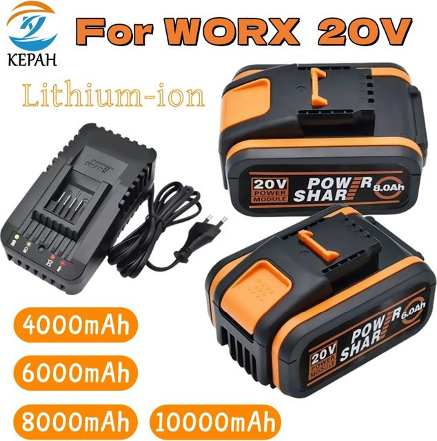 Worx Akku-Set mit Ladegerät für 20V Elektrowerkzeuge kompatibel mit WA3551 WA3551.1 WA3553 WA3641 WX373 WX390 - Bild 1