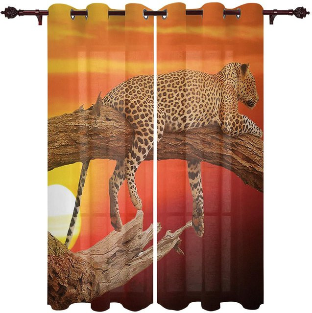 Super Six Leopard Afrika Beast Vorhang mit Tierprint in Orange, transparent, B: 135 cm, H: 114 cm - Bild 1