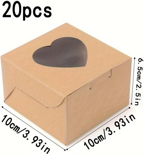 SZ-Damai Geschenkboxen mit Herzfenster aus Kraftpapier, 20 Stück, Weiß und Braun, B/T/H: 10 x 10 x 6,5 cm - Bild 1