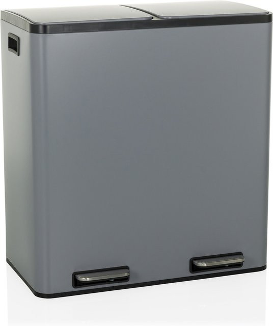 hjh OFFICE Mülleimer Clean 13 aus Stahlblech in Grau mit Soft-Close-Funktion und Pedal - Bild 1
