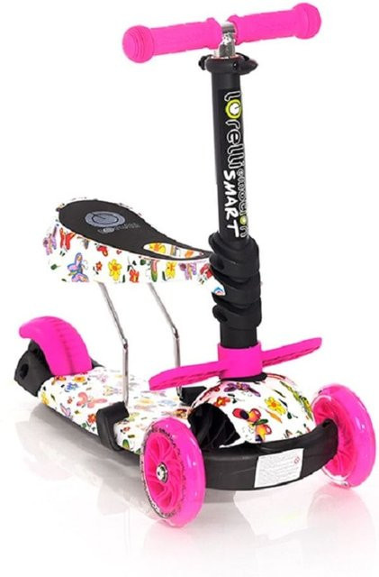 Lorelli 2 in 1 Kinderroller und Laufrad Smart mit leuchtenden PU Rädern, klappbar und höhenverstellbar, Rosa Schmetterlinge - Bild 1