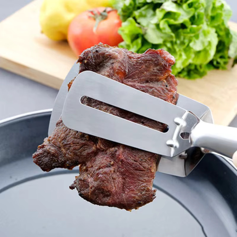 Multifunktionale BBQ Zange und Spachtel aus Edelstahl in Silber - Bild 2