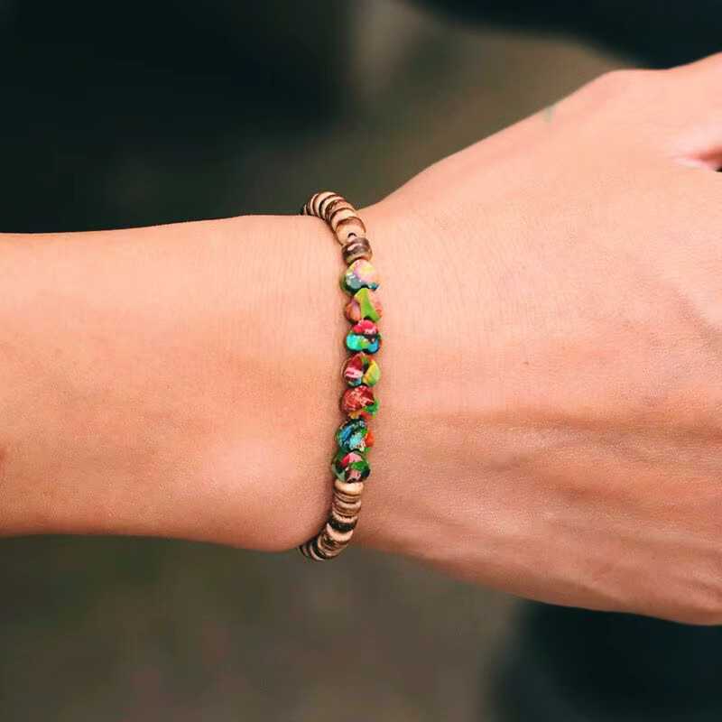Armband Noter, Kokosnussschalenperlen, Herz, Lava-Perlenstrang, Unisex, Bunt - Bild 2