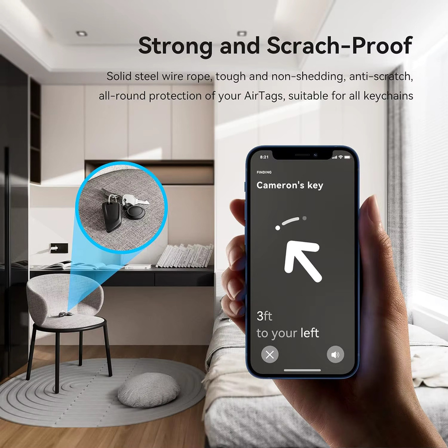 GITFOS Airtag-Halter für Apple Airtag in Schwarz mit Drahtkabel als wasserdichte Schutzhülle für Gepäck und Rucksack - Bild 3