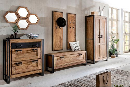 SIT Dielen-Set PANAMA Schuhschrank aus Akazienholz und Metall in Braun im Industrial Design - Bild 1