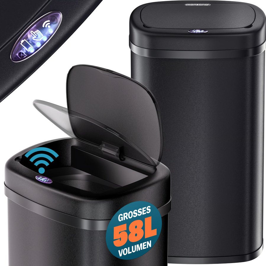 MONZANA Sensor Mülleimer aus Edelstahl in Schwarz mit 58l Fassungsvermögen - Bild 2