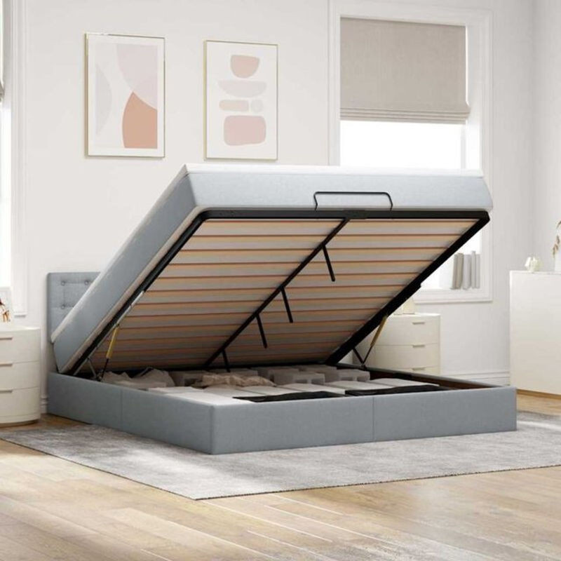 vidaxl Ottoman Polsterbett mit Matratze und LED in Hellgrau, B/T: 160 x 200 cm - Bild 1