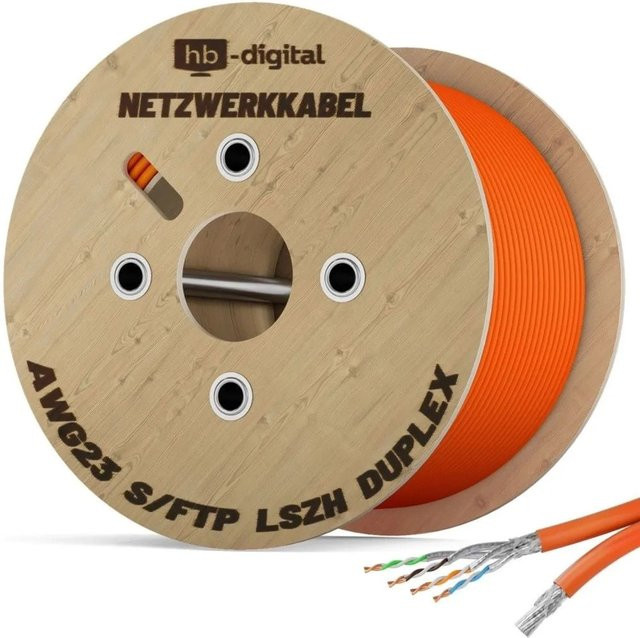 hb-digital CAT 7 Duplex Ethernet LAN Kabel S/FTP AWG23 LSZH Orange 500m - Bild 1