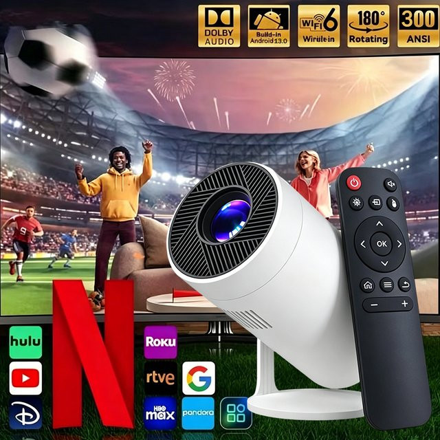 MAOHUTER Mini-Projektor mit WLAN und Bluetooth, Full HD tragbarer Heimkino-Projektor mit 200 ANSI Lumen und 210 Grad drehbarem Ständer, Weiß - Bild 1
