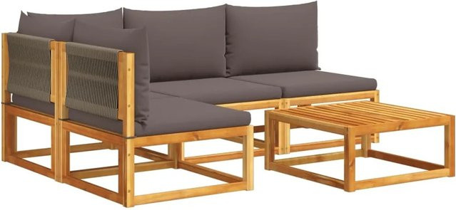 vidaXL 5-tlg. Garten-Sofagarnitur aus geöltem Akazienholz mit grauen Kissen - Bild 1