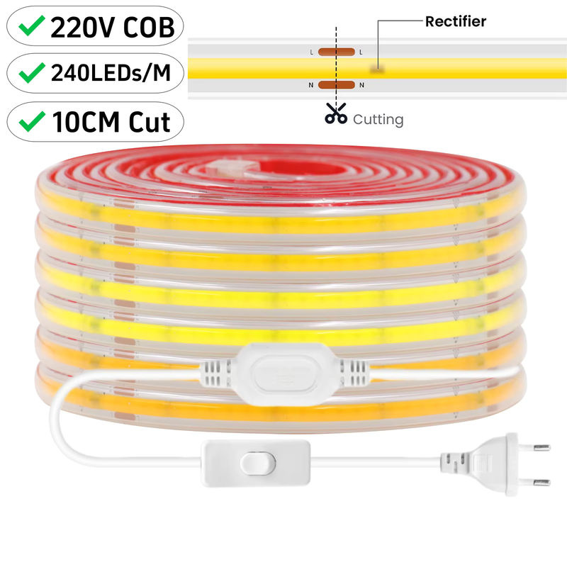 HEGEHE RGBIC COB-LED-Streifen, wasserdichter IP65 LED-Lichtstreifen in Weiß, 220 V intelligente IC-Leuchten, selbstklebend und schneidbar für Schrank und Kleiderschrank, Länge: 10 m - Bild 3