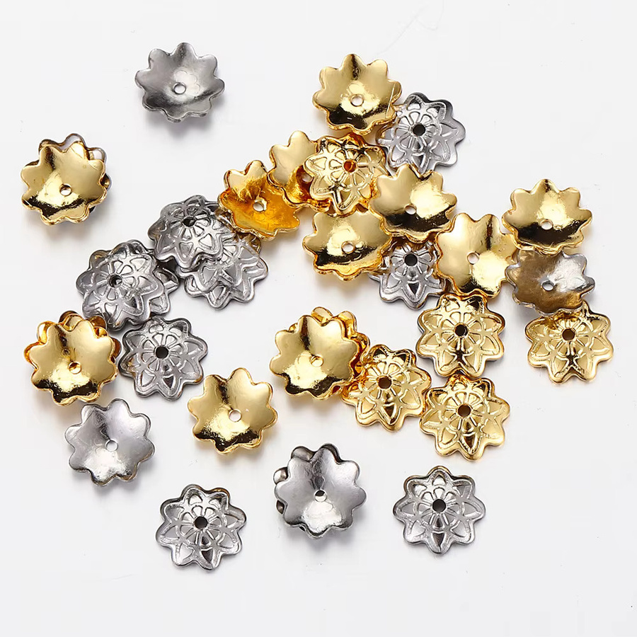 Perlenkappen Edelstahl, goldfarben, 7 mm, 50 Stück - Bild 1
