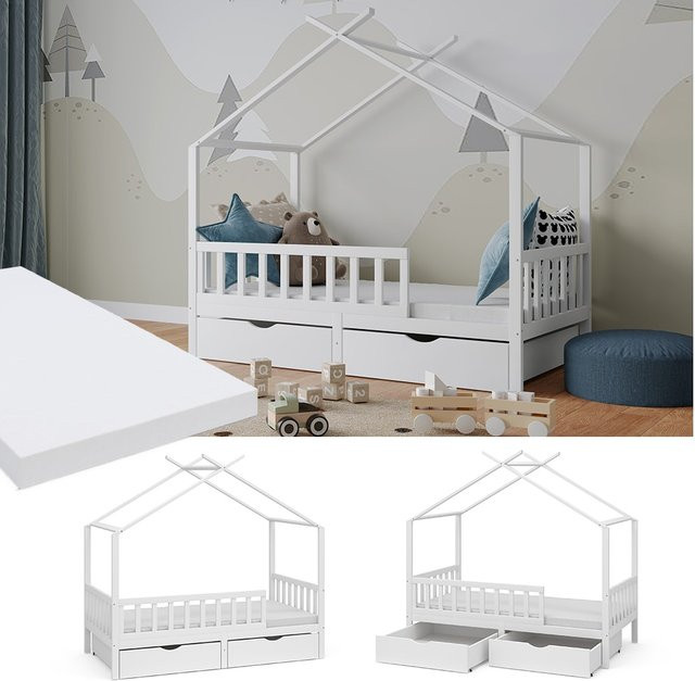 Vitalispa Kinderbett Franka Bettenhaus in Weiß mit Bettschublade und Rausfallschutz, B/T: 160 x 80 cm - Bild 1