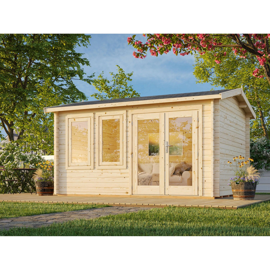 Palmako Iris Blockbohlenhaus aus Fichtenholz in Braun mit Satteldach B/H/T: 390 x 245 x 300 cm - Bild 2