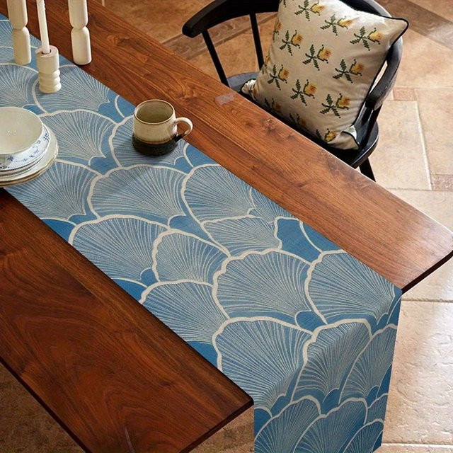 VIKAMA Tischläufer Nordic Simple Ginkgo Leaf in Blau, schmutzabweisend, rechteckig, Länge: 230 cm, Breite: 33 cm - Bild 1
