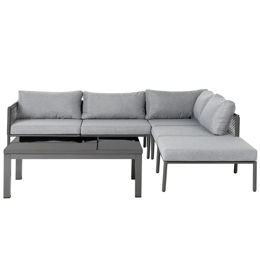 Beliani Lounge Set FORANO L-Form in Hellgrau mit Eckelement, Outdoor-Couchtisch und Polsterkissen aus UV-beständigem Polyester und Aluminium, B/T/H: 220 x 220 x 63 cm - Bild 2