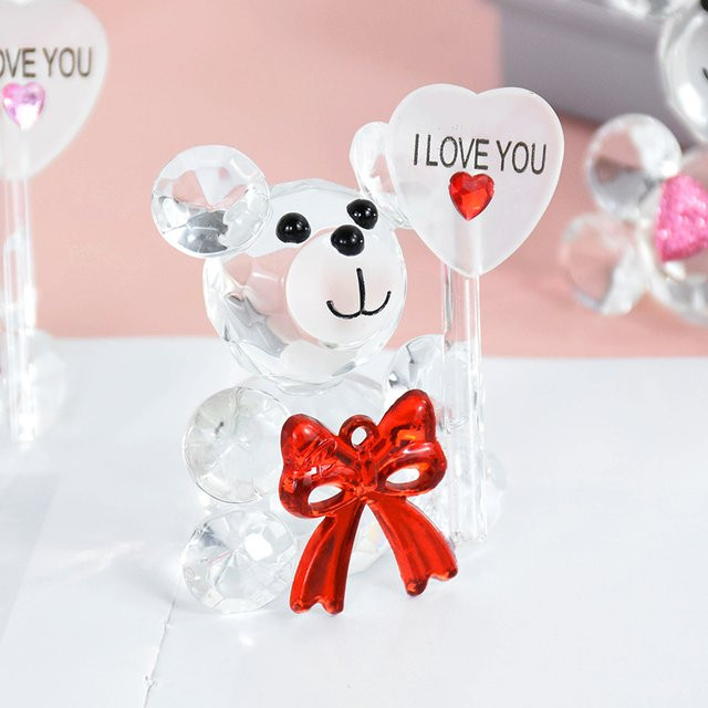 ZQNYCY Kristallbär in Transparent mit künstlicher Rose als Dekoration für Valentinstag, Hochzeit oder Geburtstag - Bild 1