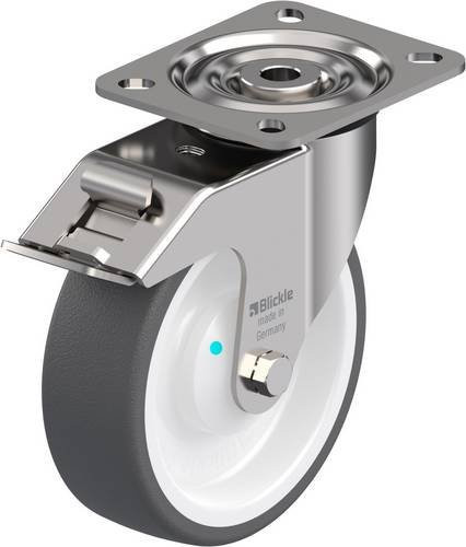 Blickle Lenkrolle LX-POTH 125KAD-FI mit Feststeller, Rad-Durchmesser: 125 mm, Tragfähigkeit: 250 kg, Edelstahl und Kunststoff, Grau-Weiß - Bild 1