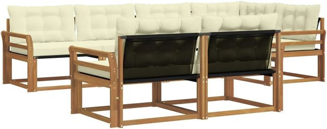 vidaXL Outdoor-Sofagarnitur 7-teilig L-Form aus Akazienholz mit Textilene und Kissen in Natur und Beige - Bild 1