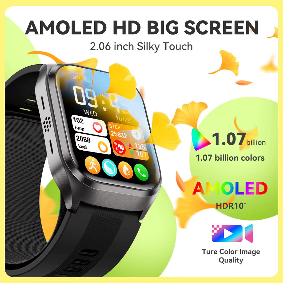 NOYAFA Smartwatch, Schwarz, Silikon, Herren, 44 mm - Bild 2